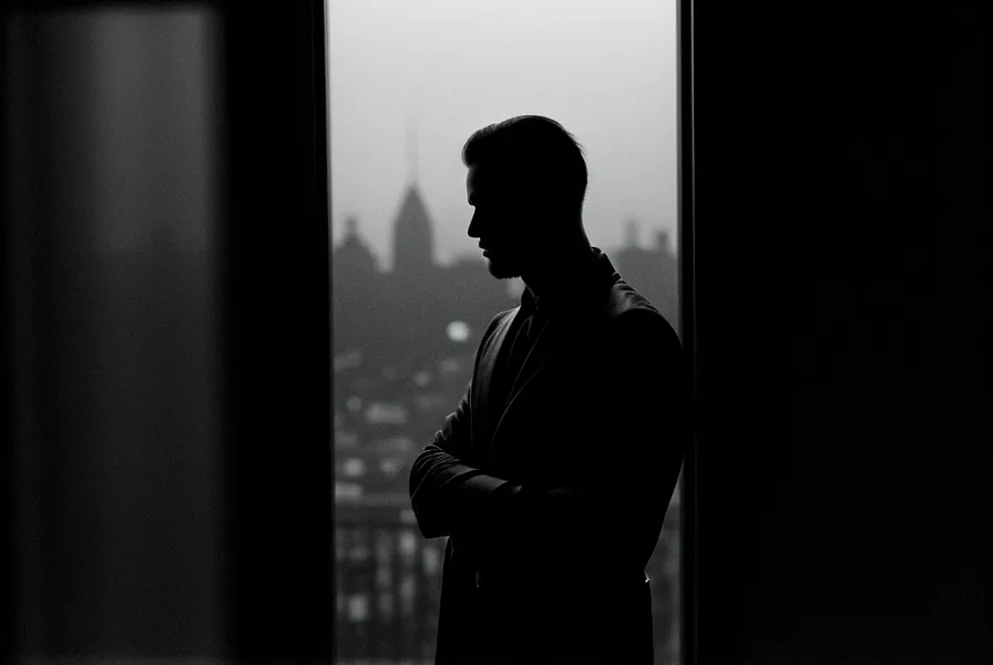 Silhouette d'homme relaxé à la fenêtre la nuit, illustration du bien-être masculin et du témoignage d'homme
