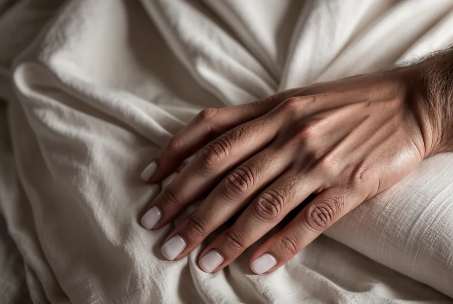 Mains qui se relâchent sur un drap en lin, symbole de présence sensorielle et de détente sexuelle