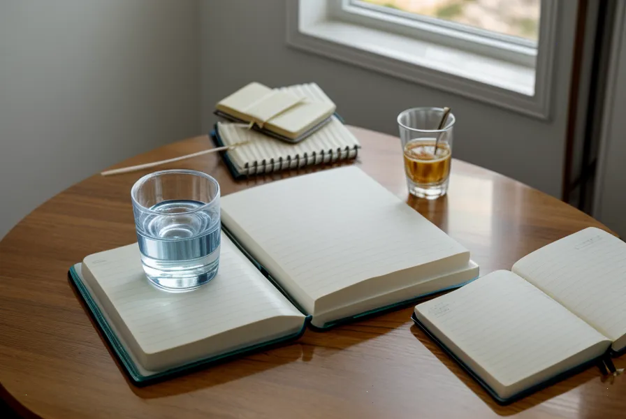 Carnet et verre d'eau sur une table de nuit, image du bien-être masculin et de la clarté d'esprit