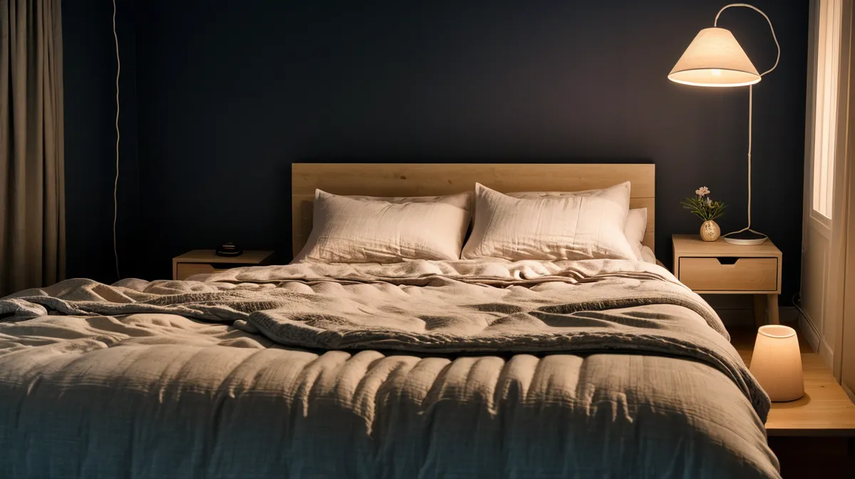 Casque audio et enceinte discrète évoquant la musique zen pour la détente sexuelle au lit