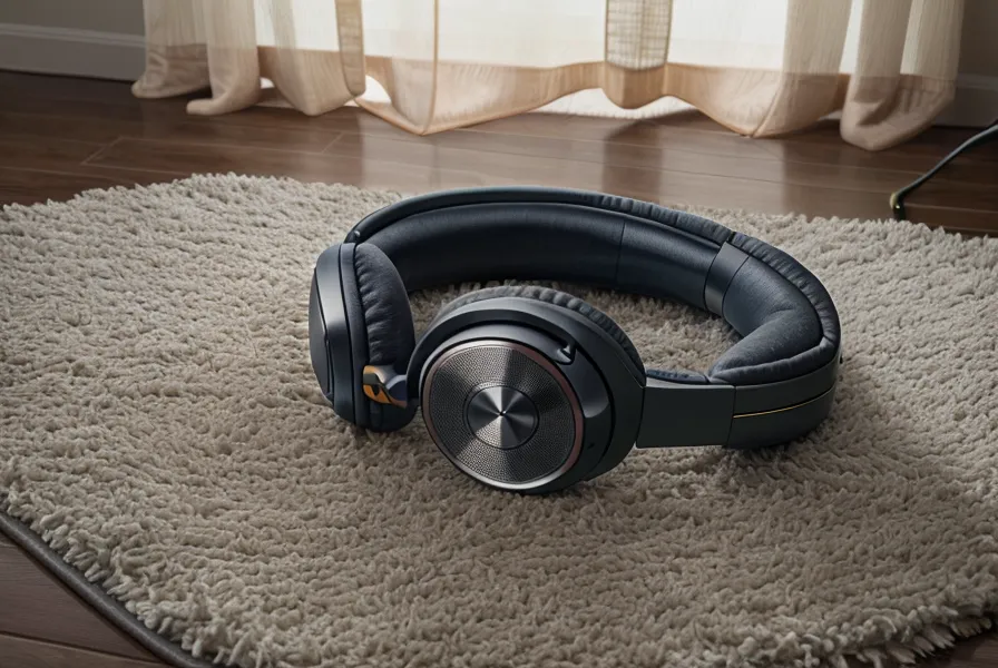 Casque audio posé sur un tapis dans une chambre éclairée par la lune, ambiance musique zen et détente sexuelle