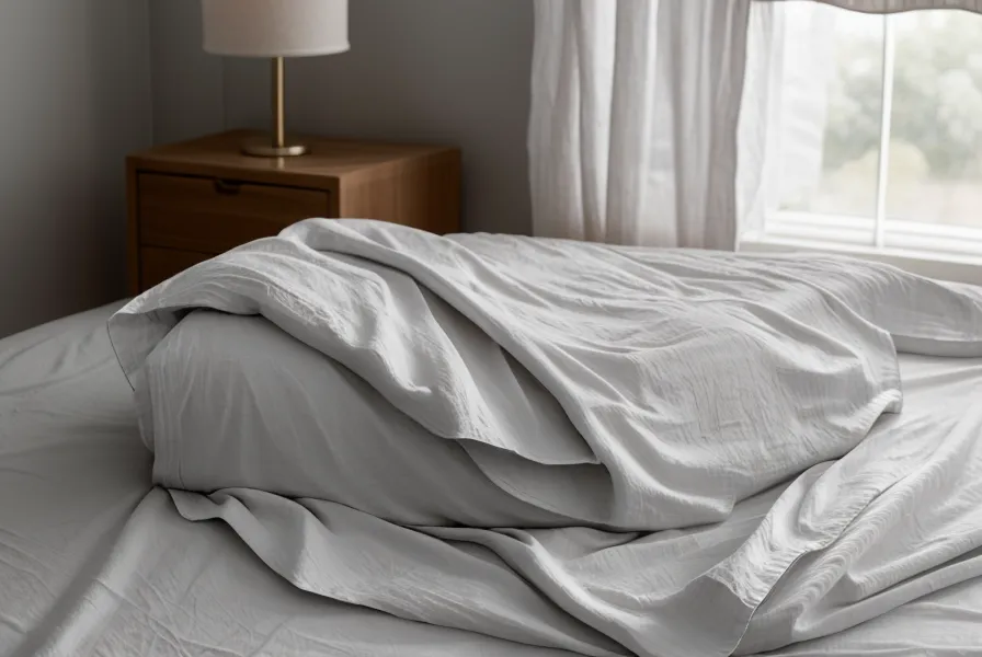 Draps en coton froissés sous une lumière du soir, image du lâcher-prise et de la présence au lit