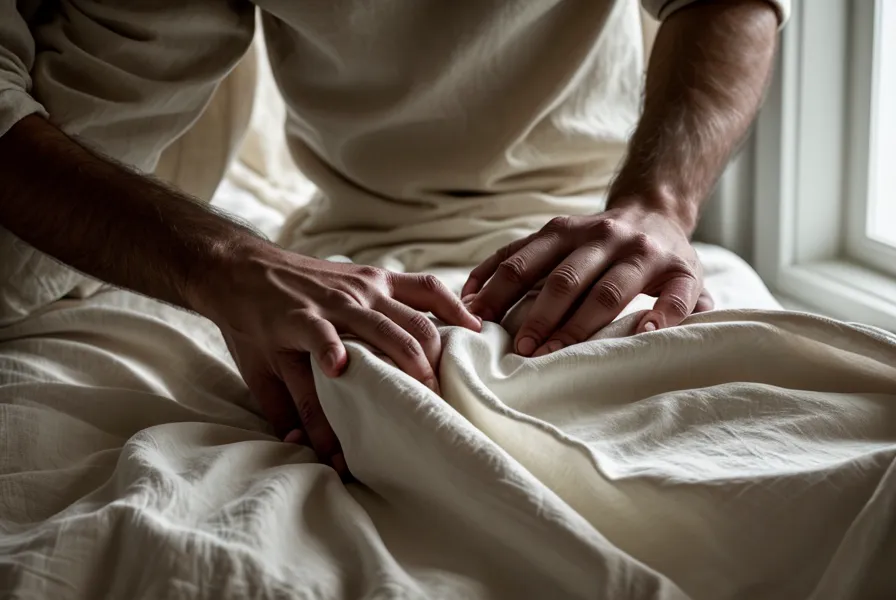 Main détendue sur des draps en lin, image du lâcher-prise et du bien-être sexuel